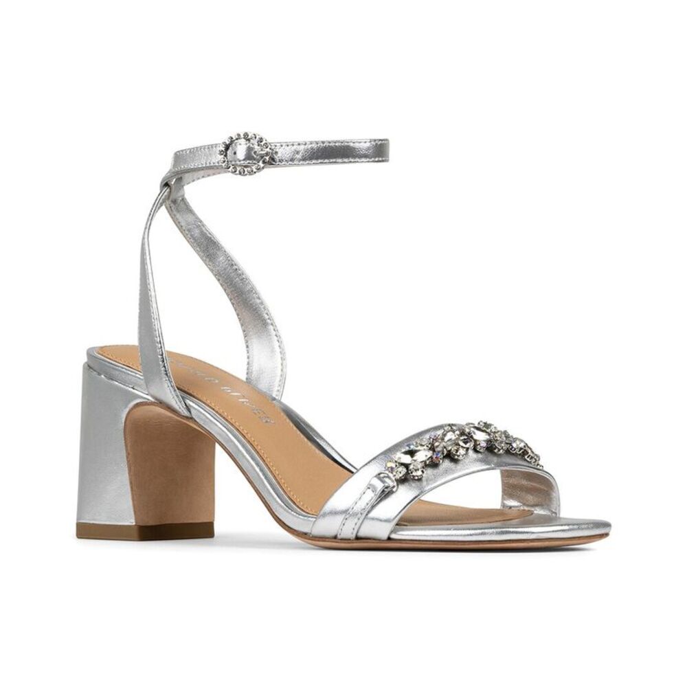 Donald J. Pliner Silver Embellished Block Heel Sandals